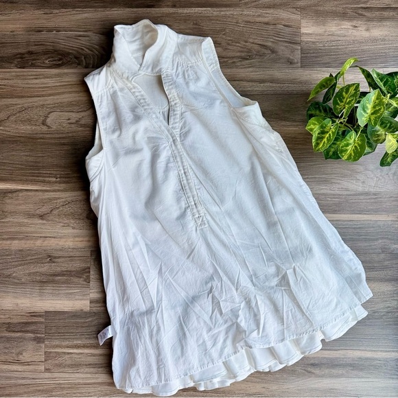 Fate Sleeveless V-Neck Collared Linen Blend Flounce Off White Dress Size M - Picture 9 of 14